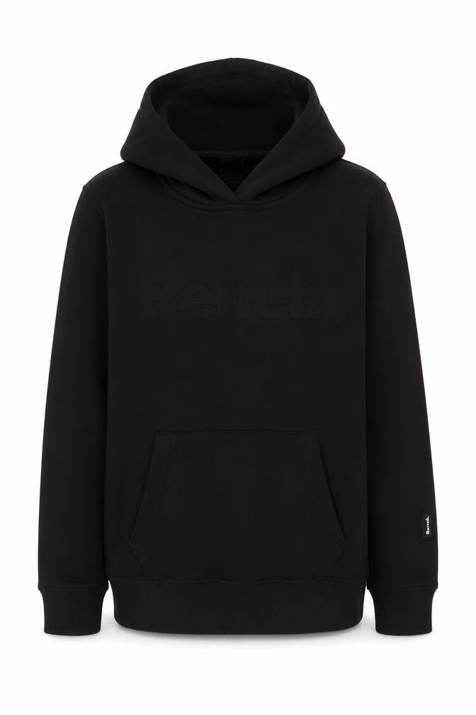 Front view of Bench boys’ black pullover hoodie 11-12 years with logo