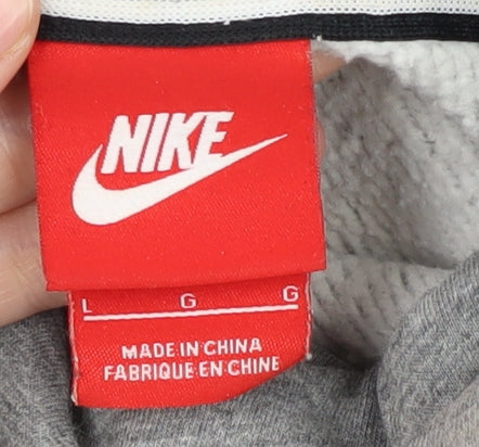 Nike Men's Grey Pullover Hoodie Size L Logo Hooded Sweatshirt