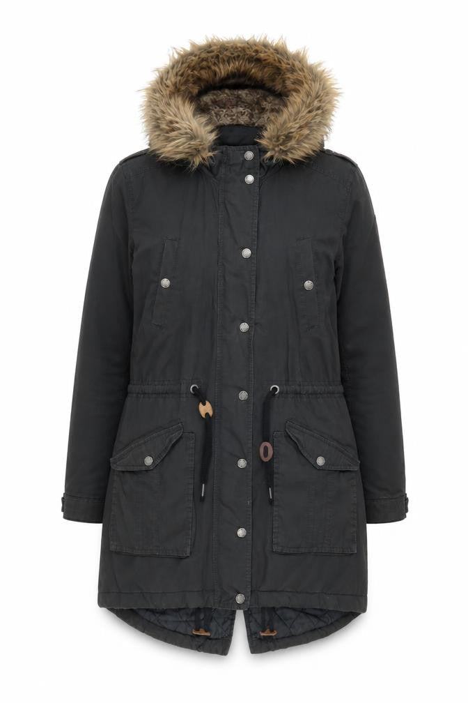 Womens UK Size 10 Regular FatFace Black Cotton Coat
