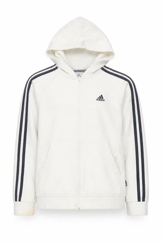 Adidas Boys White Hoodie M Full Zip Sports
