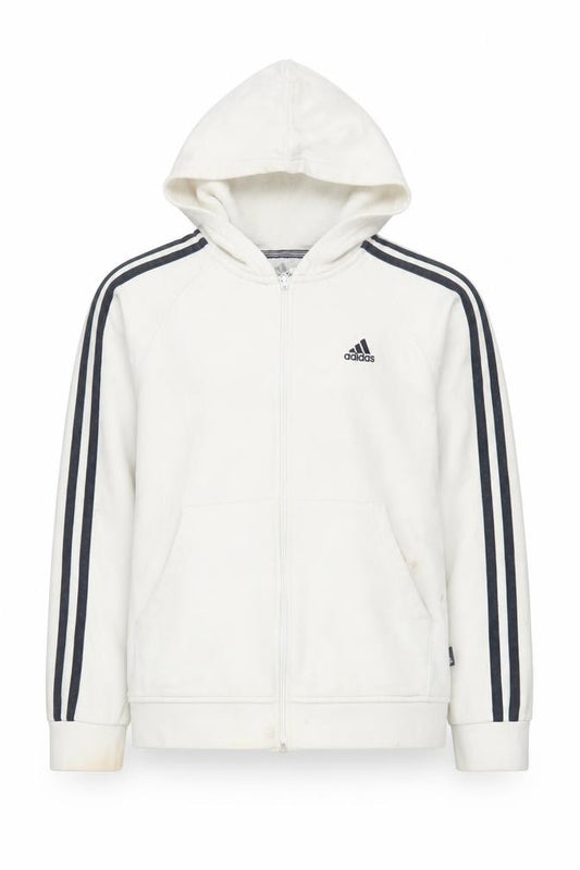 Adidas Boys White Hoodie M Full Zip Sports