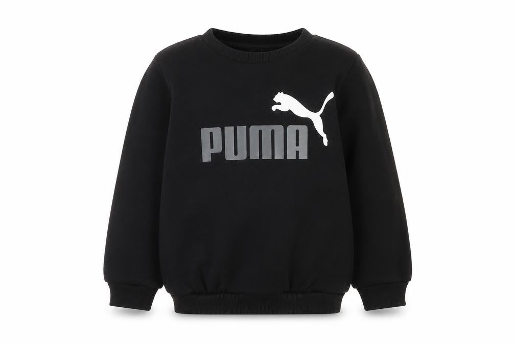 Front view of Puma boys’ black crew neck logo pullover sweatshirt, 2 years