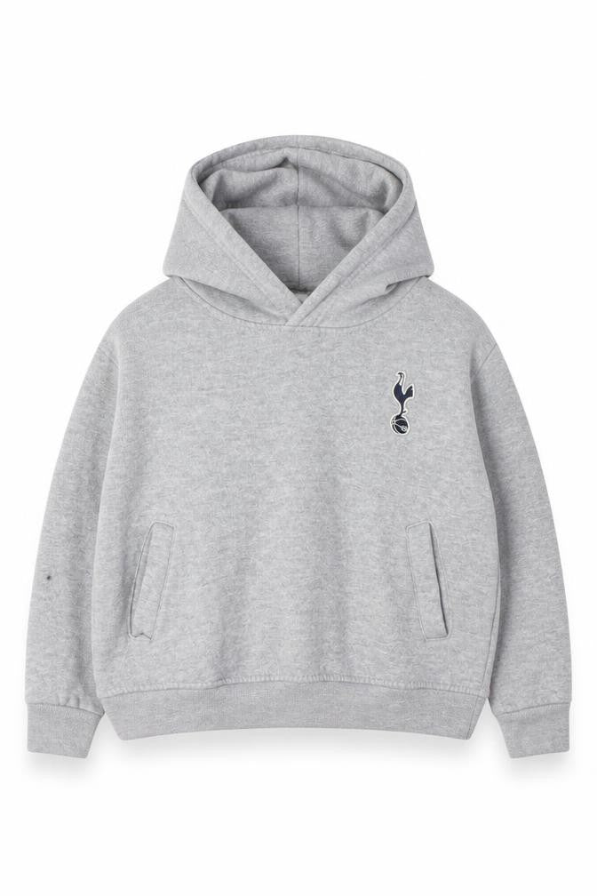 Front view of Tottenham Hotspur boys’ grey pullover hoodie 3-4 years
