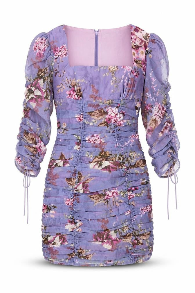 Front view of ASOS Women Purple Floral Bodycon Dress, size 10