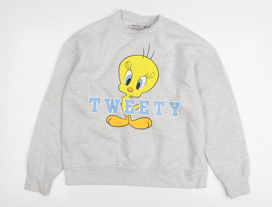Unisex Adults UK XS Regular Looney Tunes Grey Pullover Sweatshirt