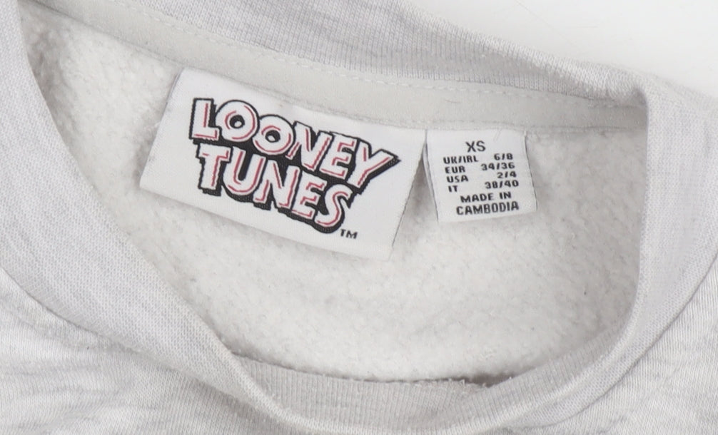 Unisex Adults UK XS Regular Looney Tunes Grey Pullover Sweatshirt