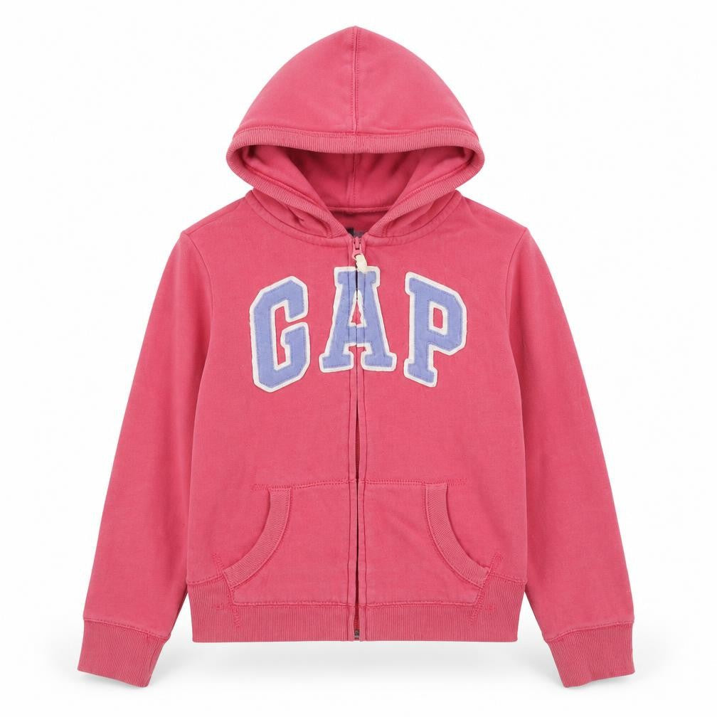 Front view of Gap Pink Full Zip Hoodie for girls’, 10-11 years