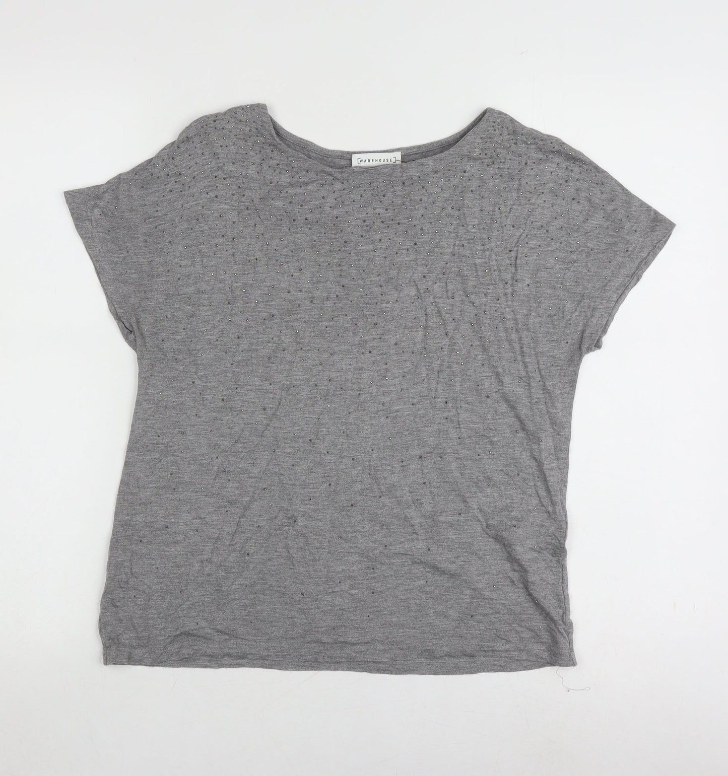 Warehouse Women’s Grey Studded T-Shirt, Size 8