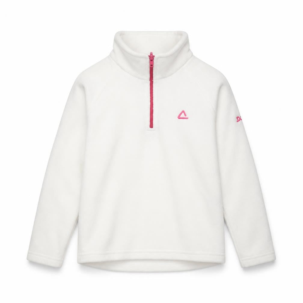 Front view of Dare 2b girls’ white fleece sweatshirt 1/2 zip 7-8 years