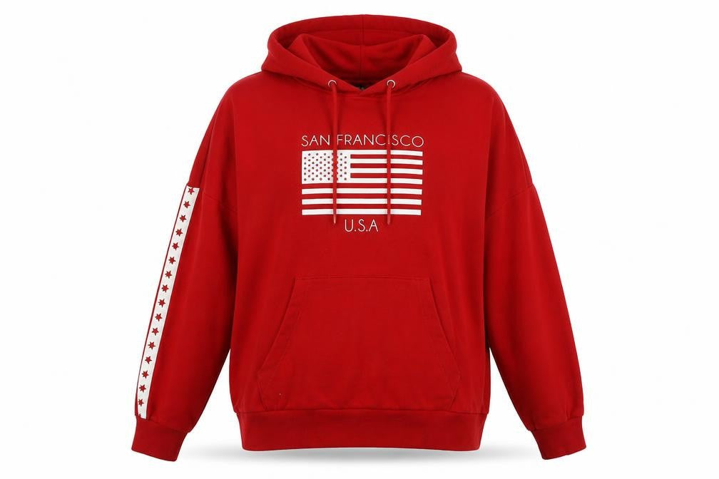 H&M Womens Red Pullover Hoodie, M, Graphic Print