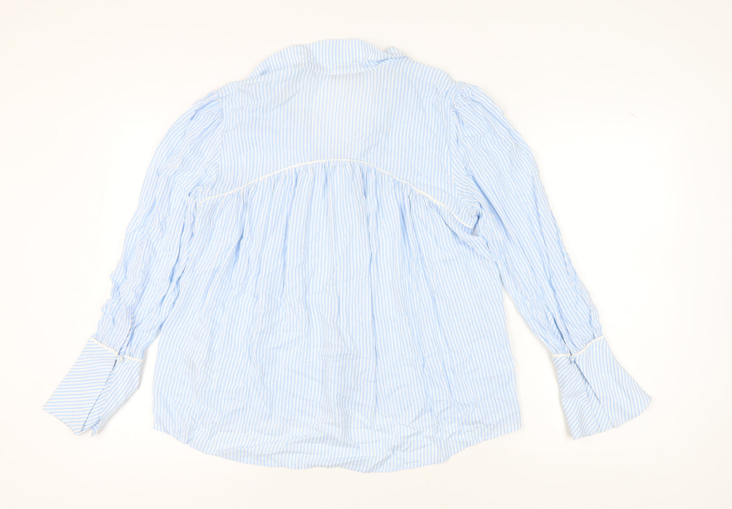 Marks and Spencer Women's Blue Striped Button-Up Shirt Size 10