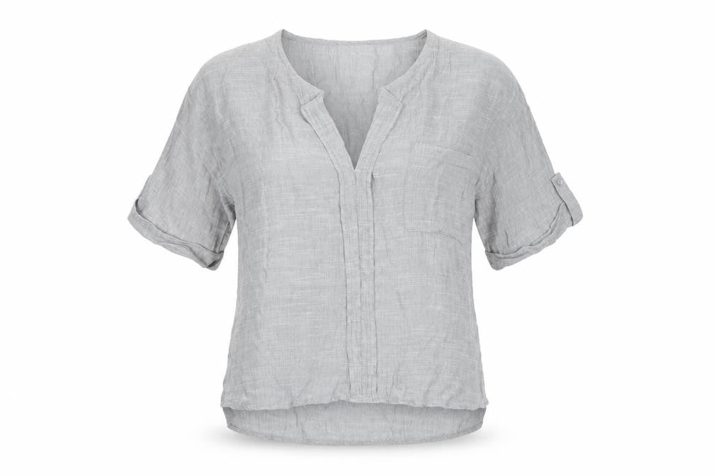 label lab Women Grey V-Neck Blouse, Size 10, Relaxed Fit