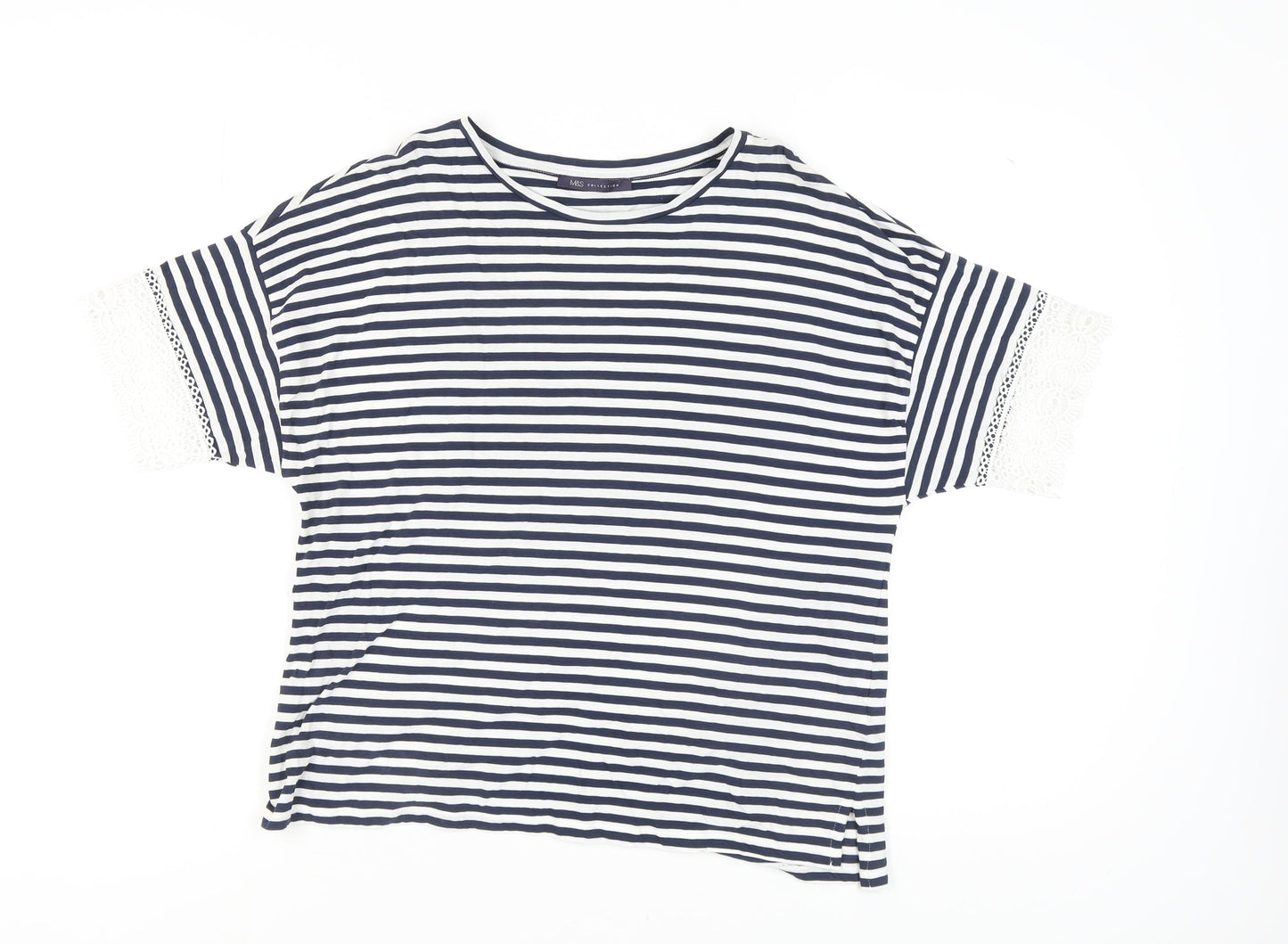 Marks and Spencer Women's Blue Striped T-Shirt, Size 14