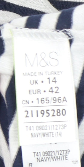 Marks and Spencer Women's Blue Striped T-Shirt, Size 14
