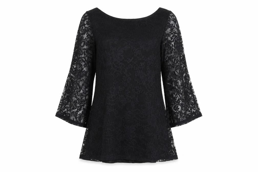 Warehouse Women's Black Lace A-Line Dress, UK 6, Asymmetric Bell Sleeves