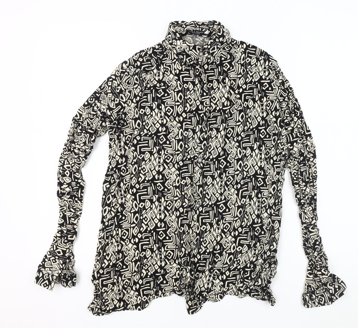Zara Women's Black Geometric Blouse, Medium Size