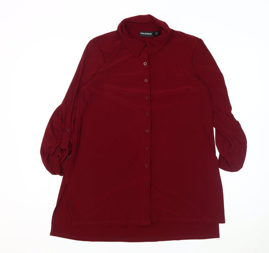 Nina Leonard Women's Red Collared Button-Up Shirt L