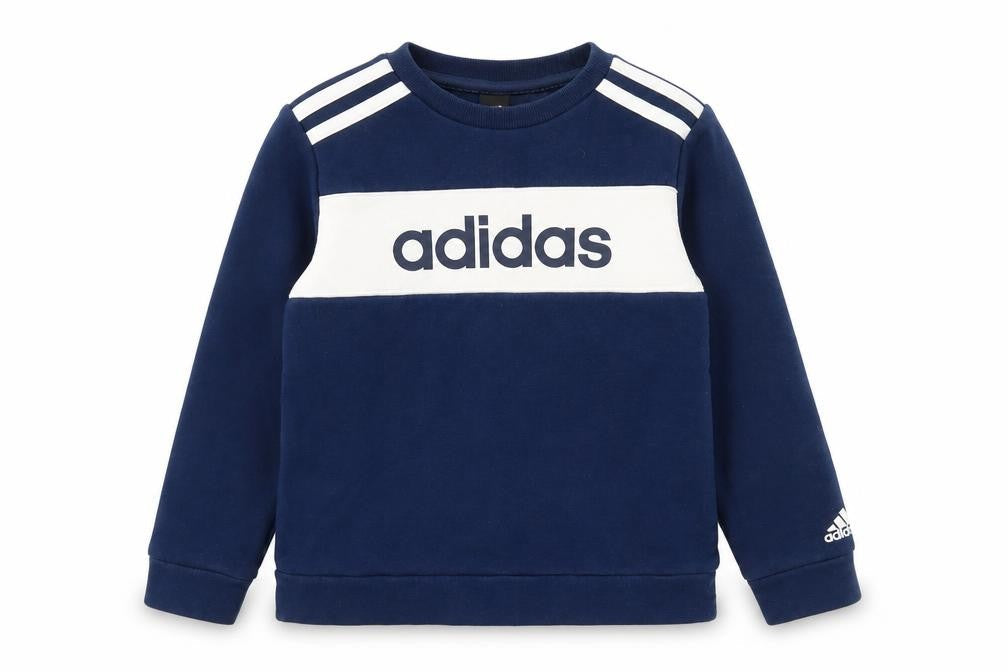 Front view of Adidas boys’ blue crew neck sweatshirt 9-10y graphic print