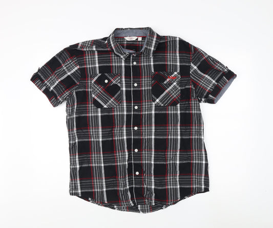 Lee Cooper Men's Black Plaid Short Sleeve Shirt L
