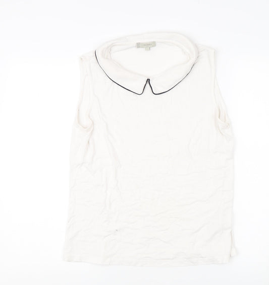 Hobbs Women's White Collared Sleeveless Blouse - L