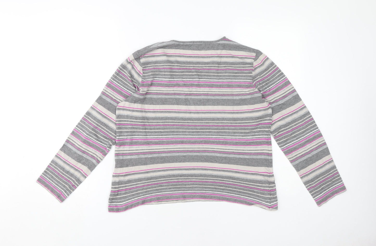 Viyella Women's Grey Striped Long Sleeve T-Shirt L