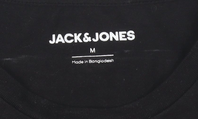 Jack & Jones Men's Black Graphic T-Shirt, M, Cotton