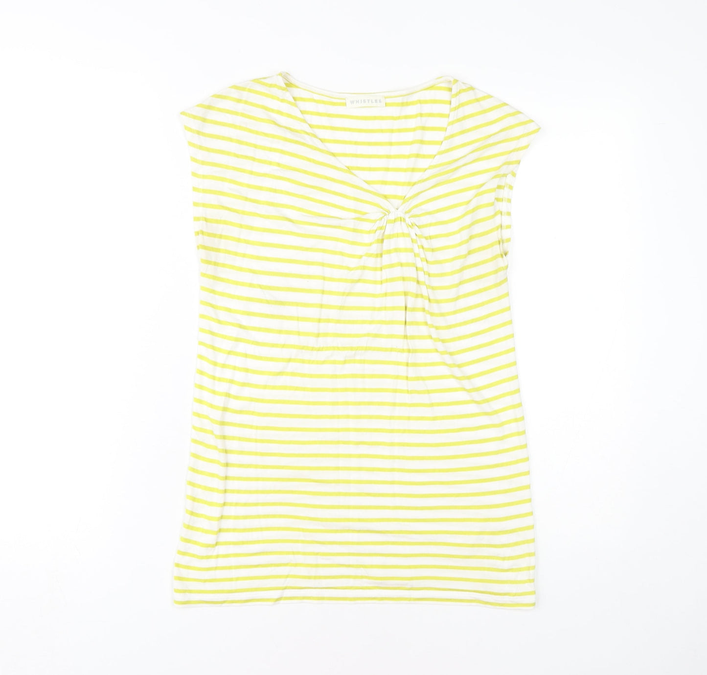 Whistles Women's Yellow Striped V-Neck T-Shirt Size 2