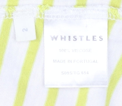 Whistles Women's Yellow Striped V-Neck T-Shirt Size 2