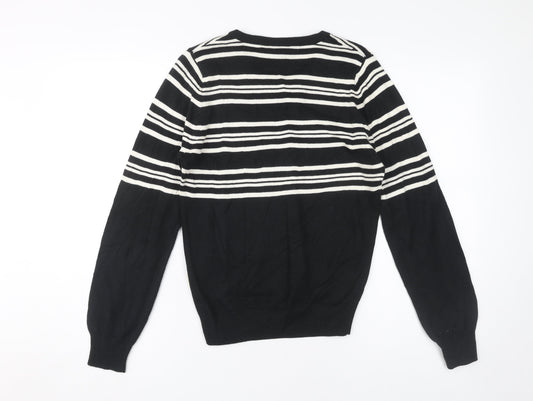 Glenmuir Women's Black V-Neck Striped Pullover Jumper