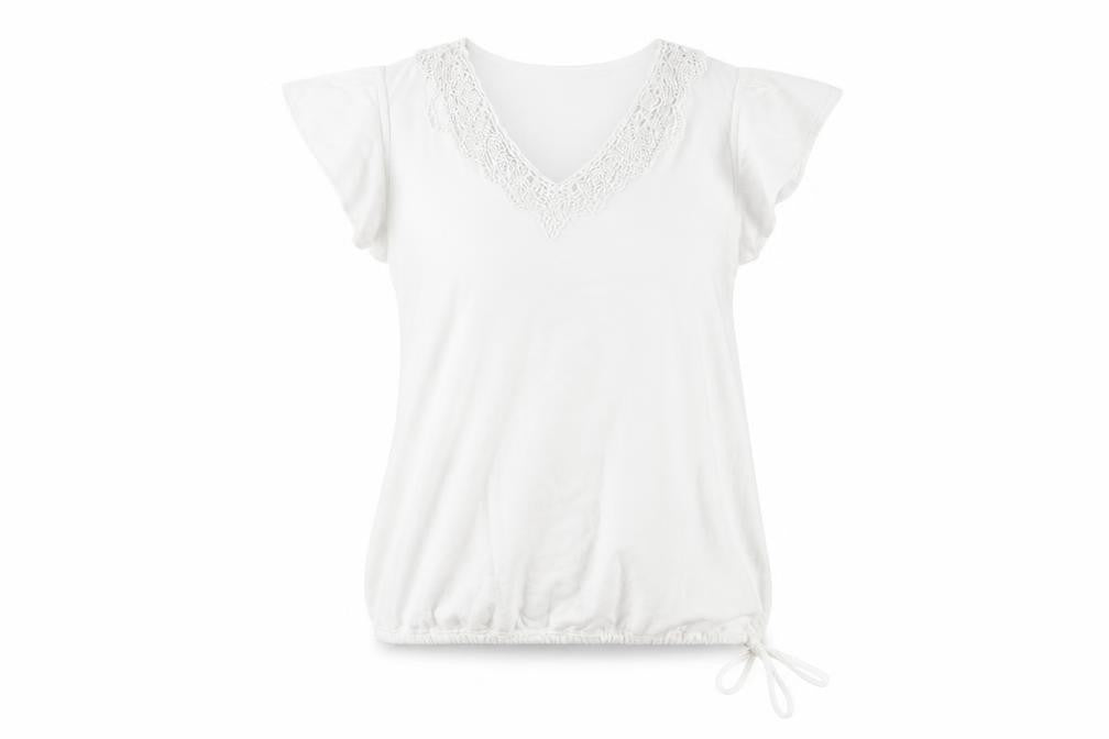 FatFace Women's White Crochet V-Neck T-Shirt S