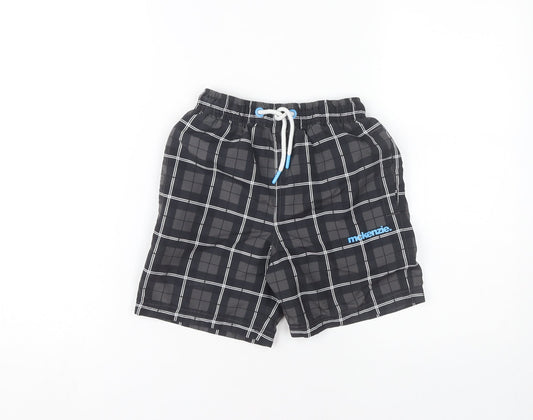 McKenzie Boys Black Swim Shorts, Size 8-9, Plaid Pattern