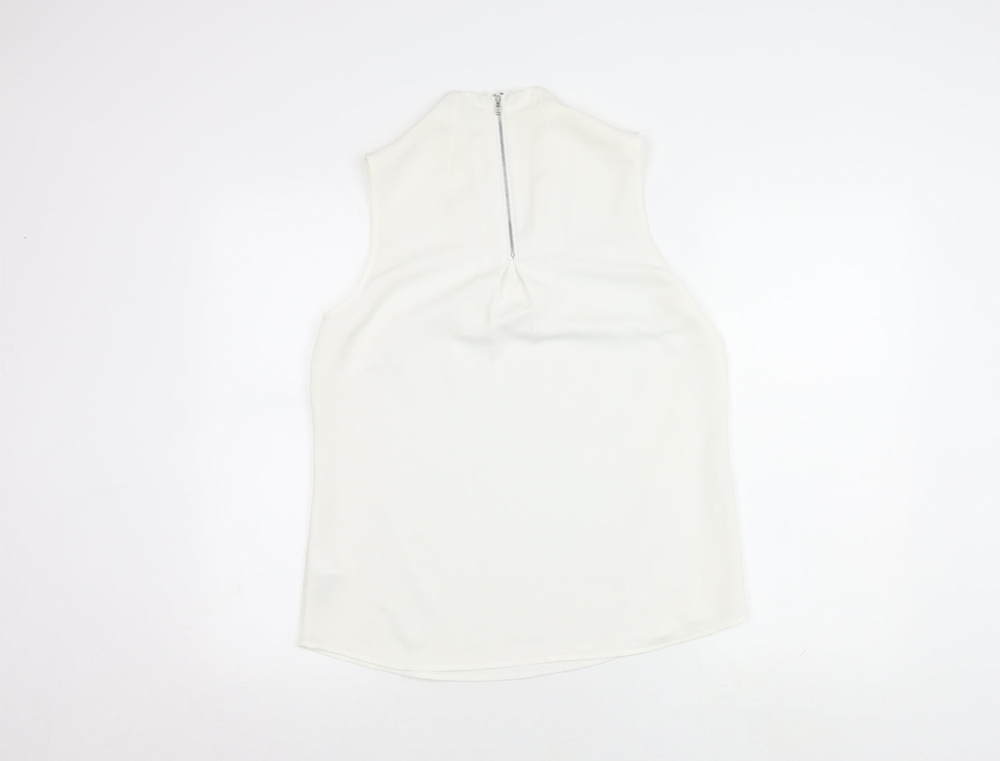 Warehouse Women's White Blouse Size 12 V-Neck Zip