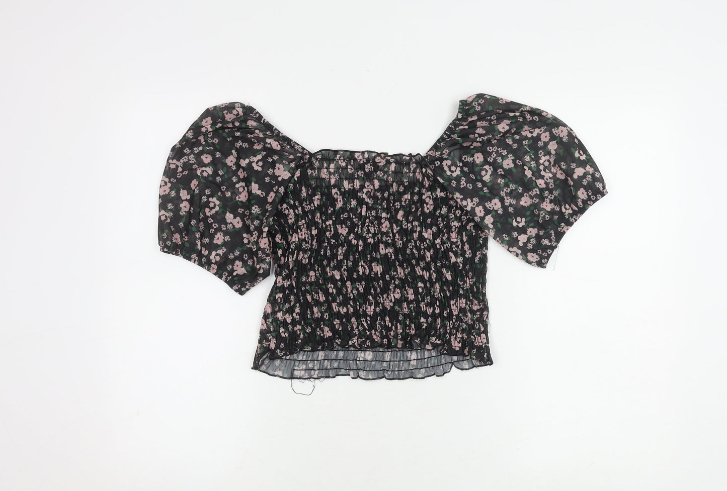 River Island Floral Off Shoulder Cropped Blouse, Size 12, Black