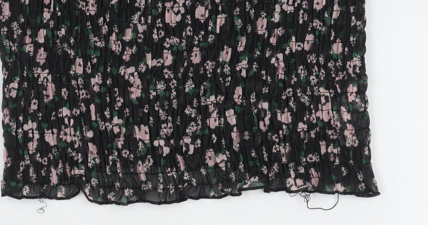 River Island Floral Off Shoulder Cropped Blouse, Size 12, Black
