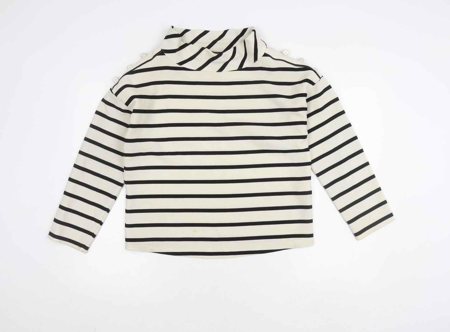 Zara Women's White Striped Mock Neck Blouse Size 12