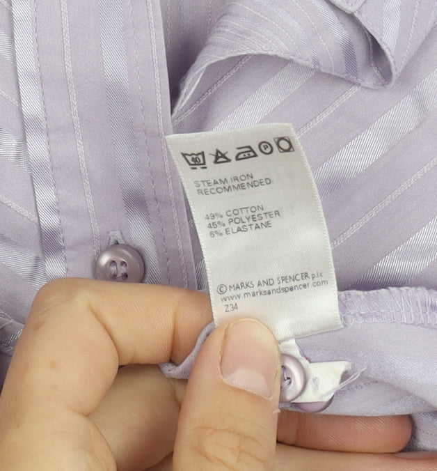 Marks & Spencer Women's Purple Striped Shirt Size 14