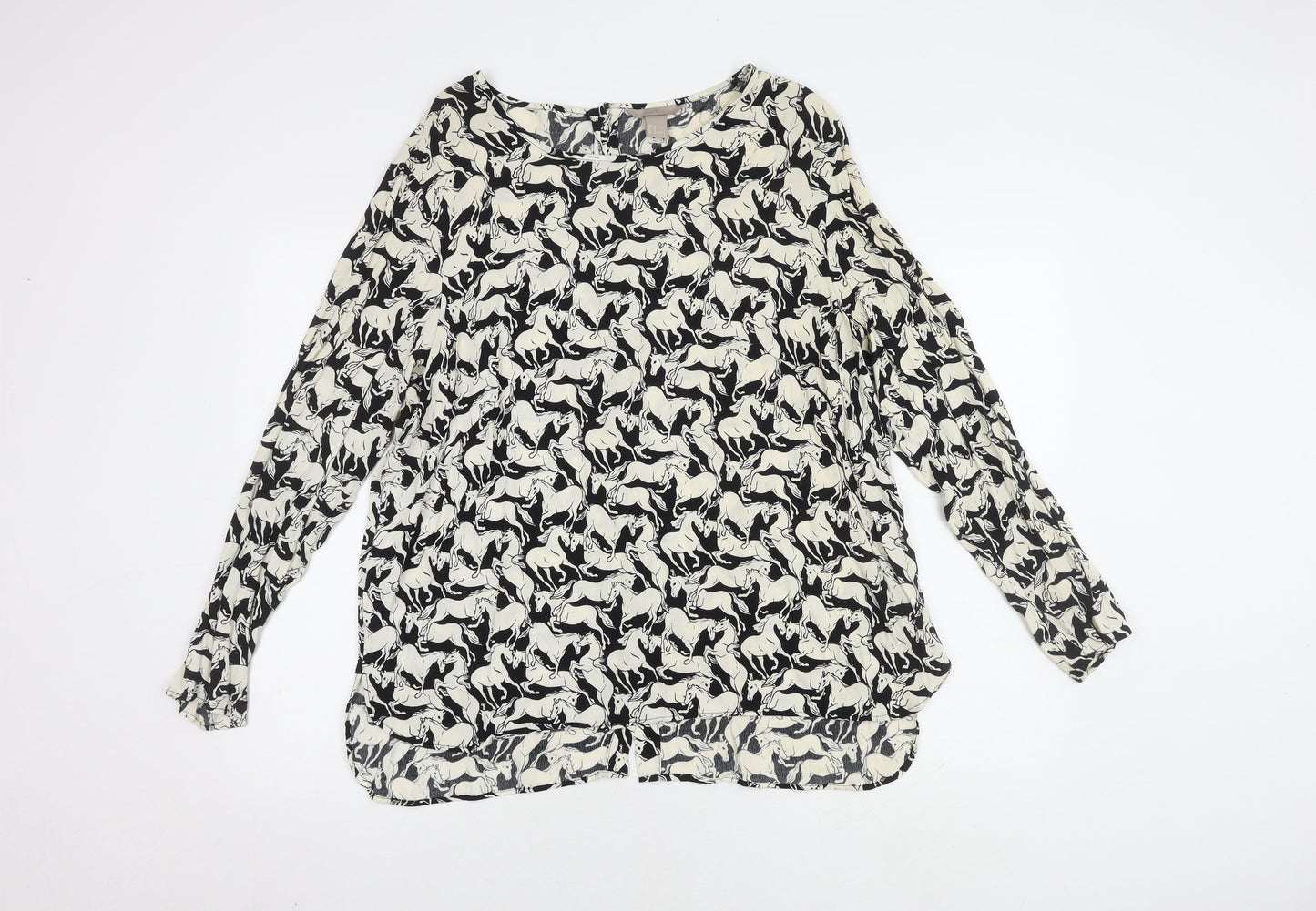 H&M Women's Black White Horses Print Blouse Size 20