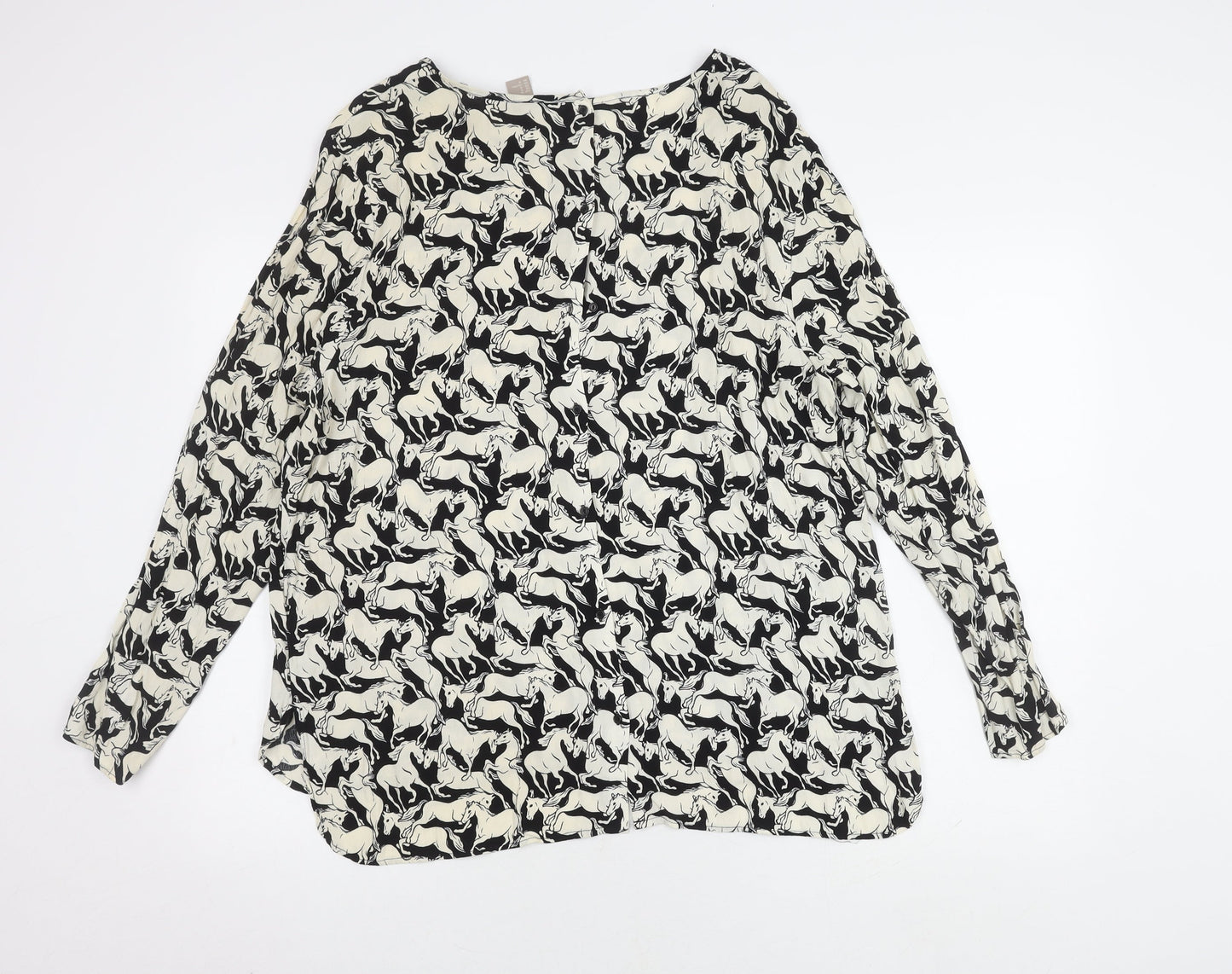 H&M Women's Black White Horses Print Blouse Size 20