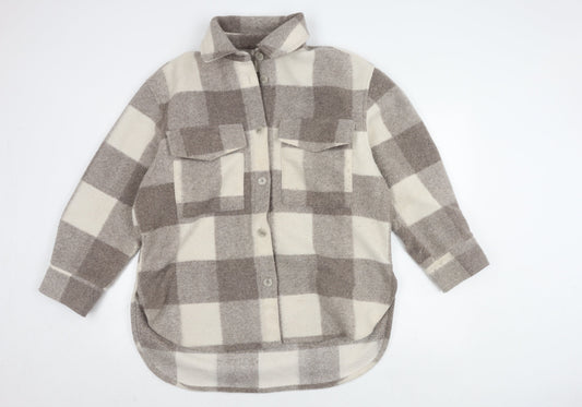 H&M Women's Grey Check Button Jacket Size M Casual