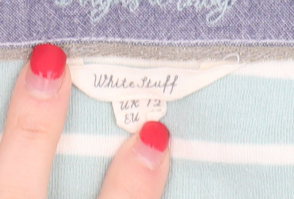 White Stuff Women's Blue Striped Cotton Top UK 12