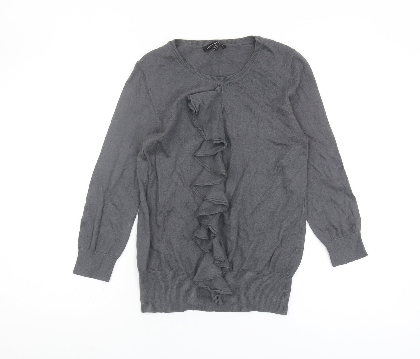 Laura Ashley Grey Pullover Jumper, Size 10, Ruffle Accent