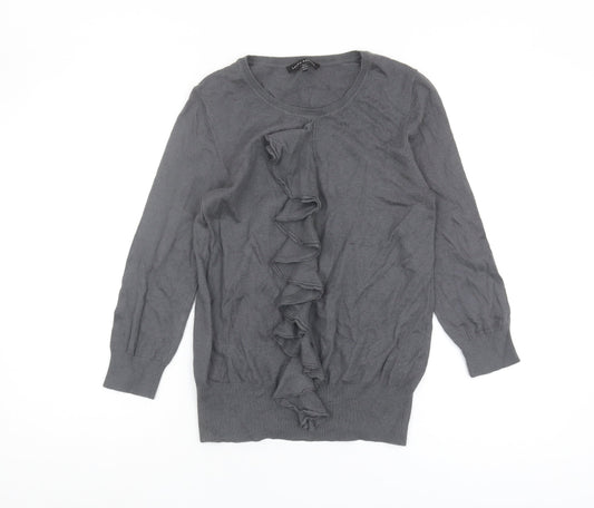 Laura Ashley Grey Pullover Jumper, Size 10, Ruffle Accent