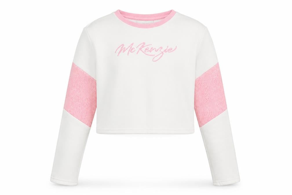 McKenzie Girls White Pink Sweatshirt 12-13 Years Logo Crew Neck