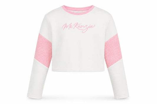 McKenzie Girls White Pink Sweatshirt 12-13 Years Logo Crew Neck