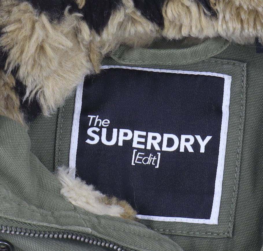 Superdry Women's Green Parka Coat, Size 8, Fur-Trim Hood