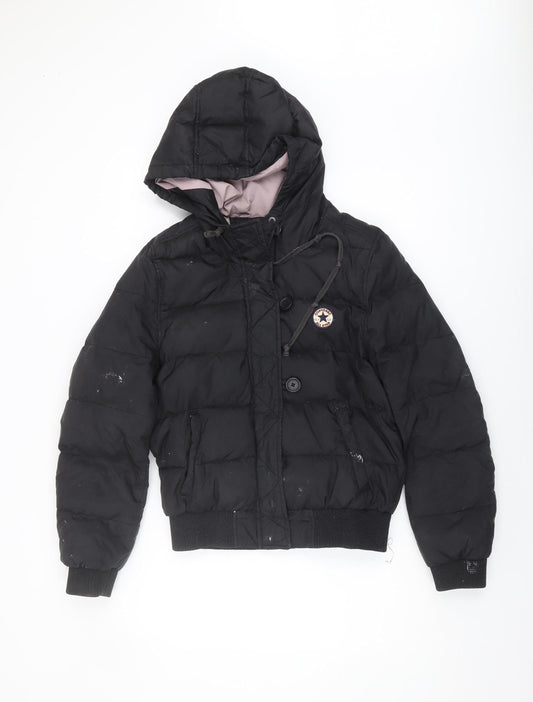 Converse Women's Black Puffer Jacket L Hooded