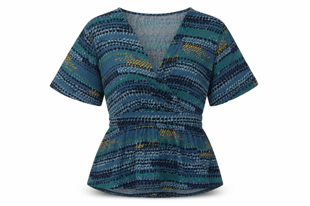 East Women's Blue Geometric Wrap Top Size S