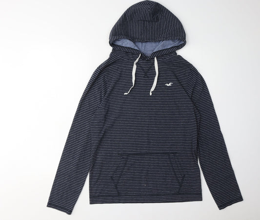 Hollister Men's Blue Striped Hoodie, Size S, Pullover Style