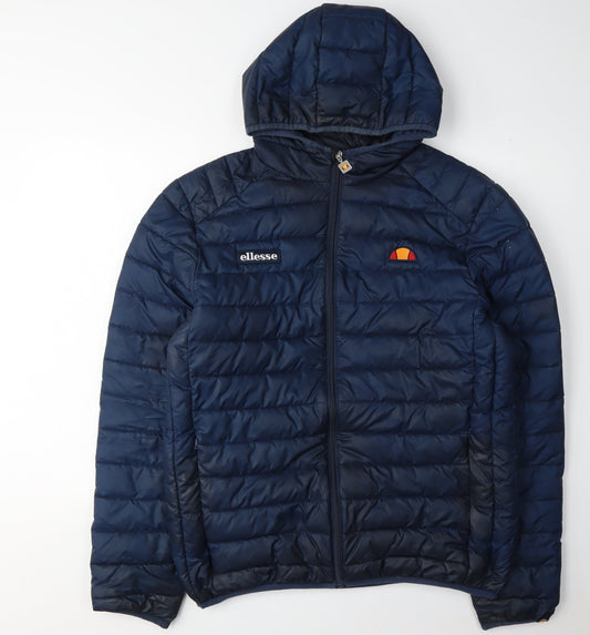 Ellesse Men's Blue Puffer Jacket L Hooded Zip Casual
