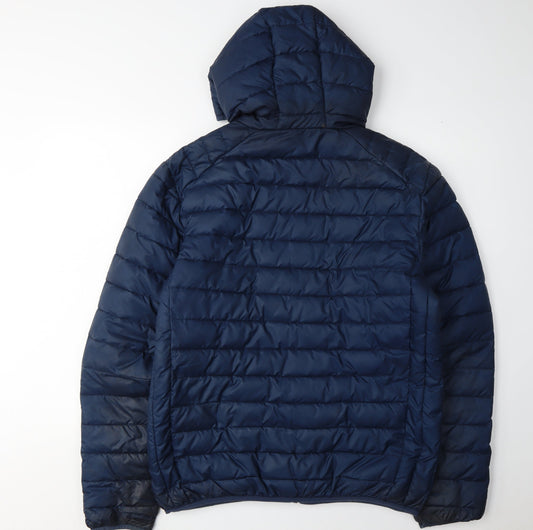 Ellesse Men's Blue Puffer Jacket L Hooded Zip Casual